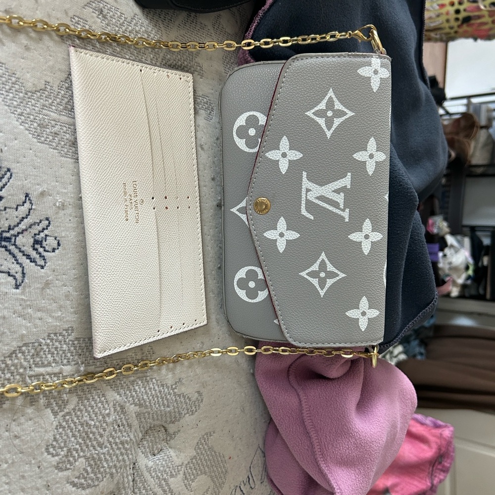 Louis Vuitton Grey and White Mini Monogram Chain Wallet